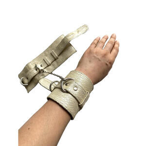 Off White Leather Lace Cuffs Bracelets. One size.